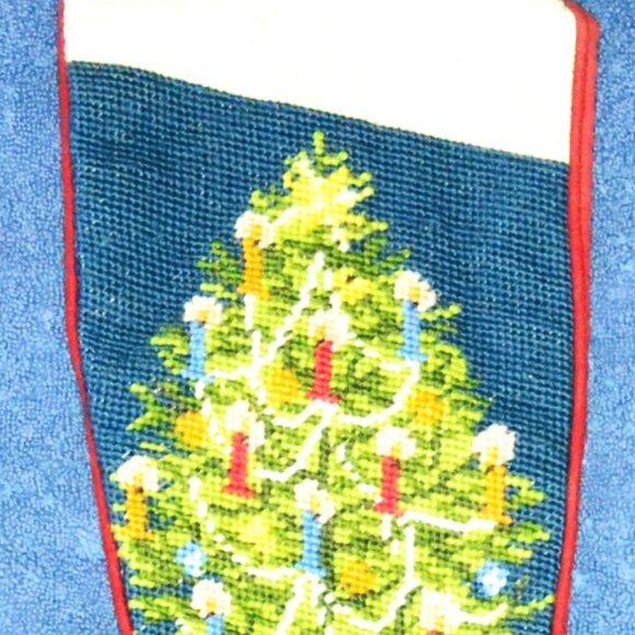 Handmade Needlepoint Christmas Stocking Vintage Toy Tree Scene Holiday Decor - Picture 3 of 5